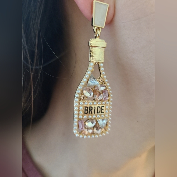 Champagne Bottle "Bride" Earrings - Picture 2 of 5